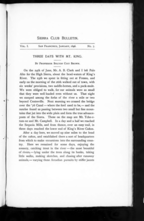 Sierra Club Bulletin 1896 Vol 1 No 7 January cover